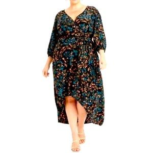 Ava & Viv long sleeve high low floral tie maxi dress black multi X plus size‎